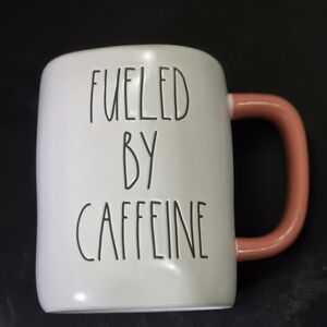 Rae Dunn FUELED BY CAFFEINE Pink Inside and Handle Ceramic Mug NEW